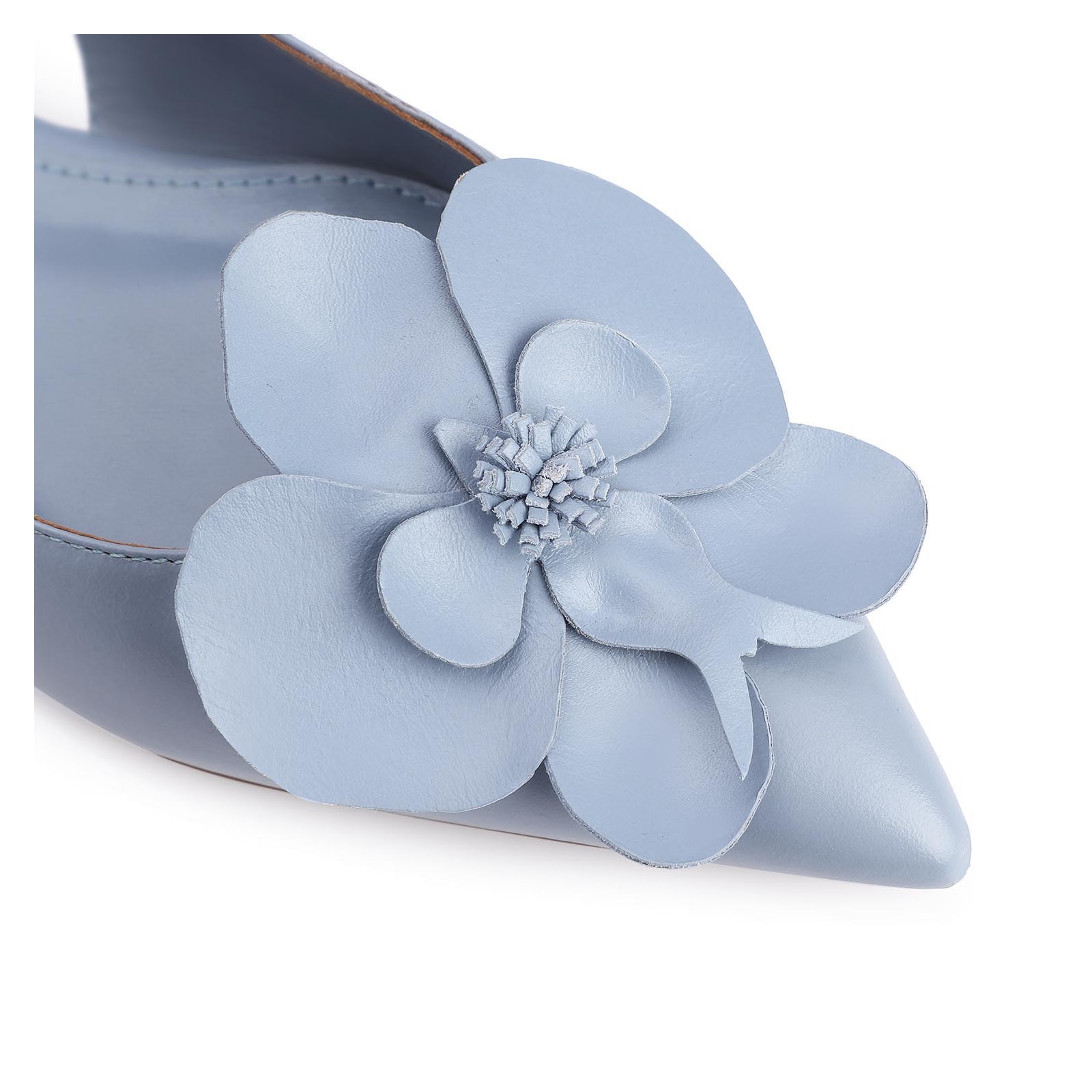 Sapatilha Flor Couro Azul