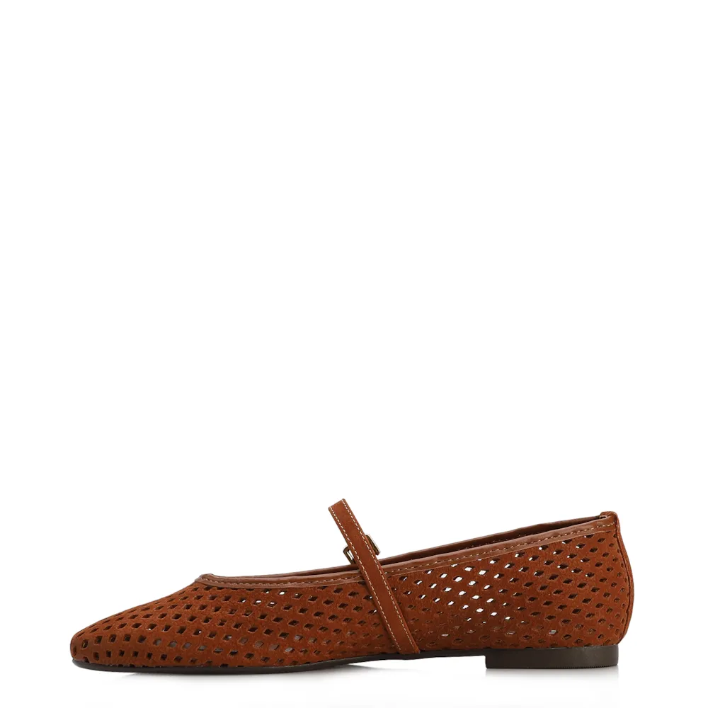 Sapatilha Marrom Claro Couro Nobuck Floater Perfuro Fivela - imagem 4