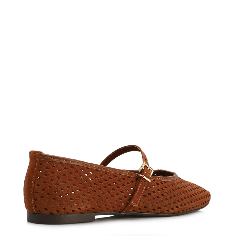 Sapatilha Marrom Claro Couro Nobuck Floater Perfuro Fivela - imagem 3