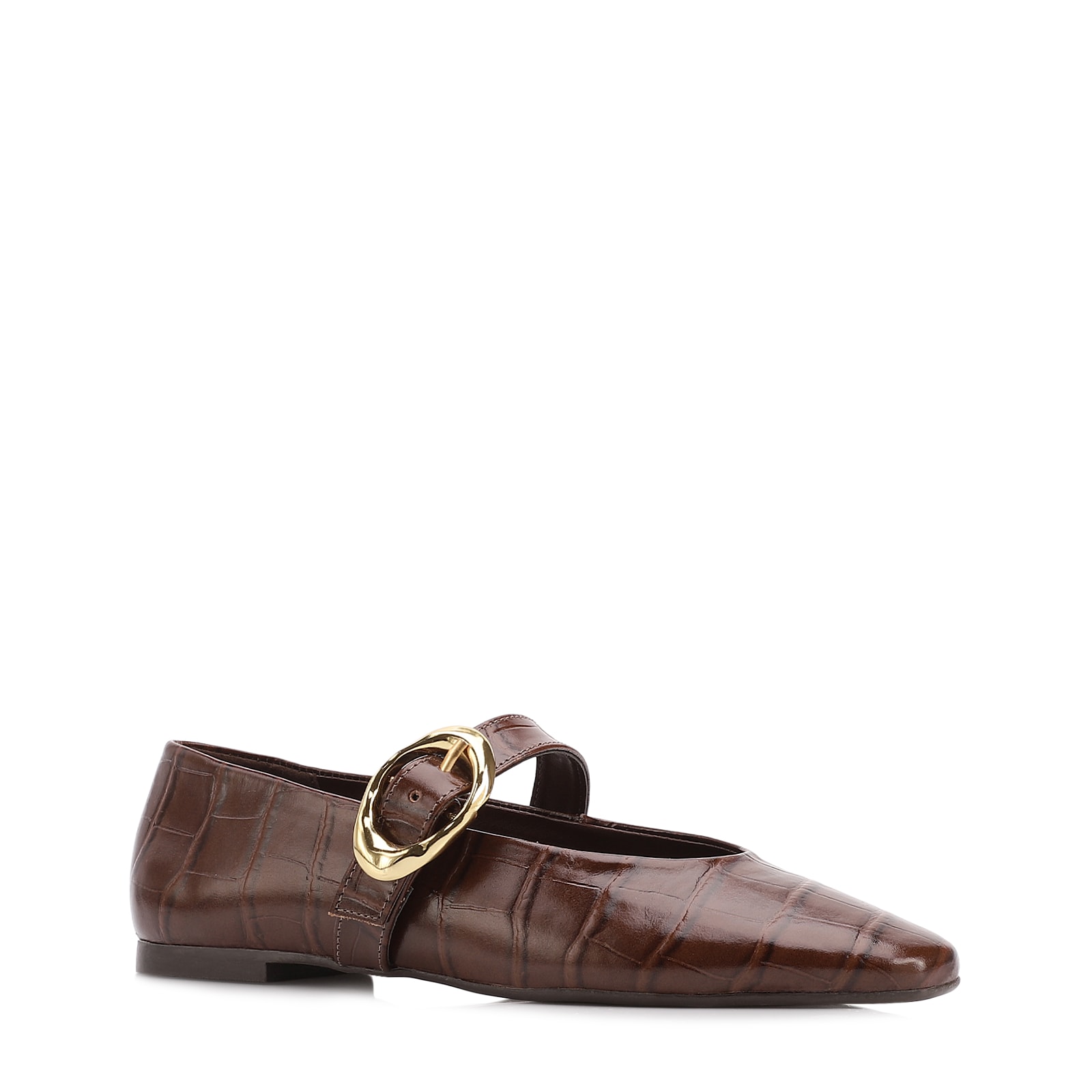 Sapatilha Marrom Couro Croco Fivela Dourada
