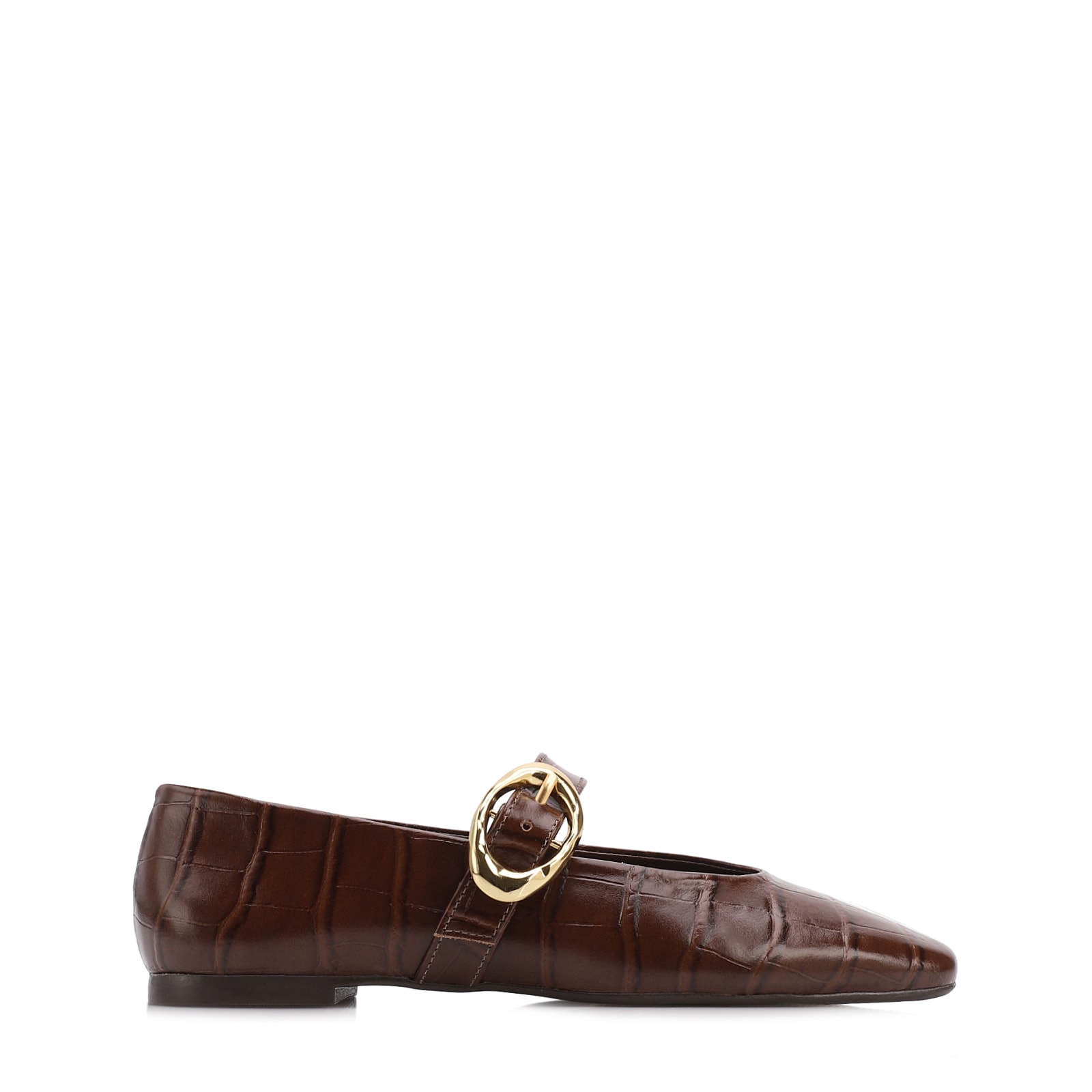 Sapatilha Marrom Couro Croco Fivela Dourada
