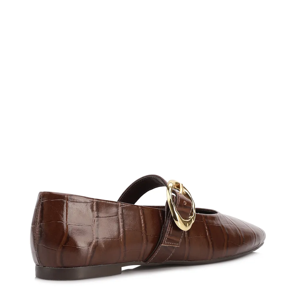 Sapatilha Marrom Couro Croco Fivela Dourada - imagem 3