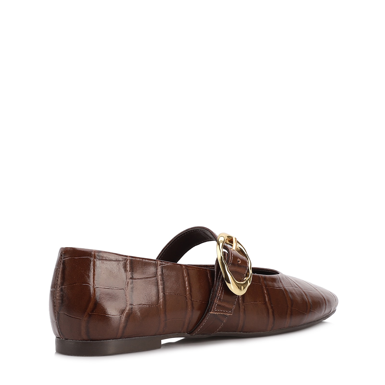 Sapatilha Marrom Couro Croco Fivela Dourada