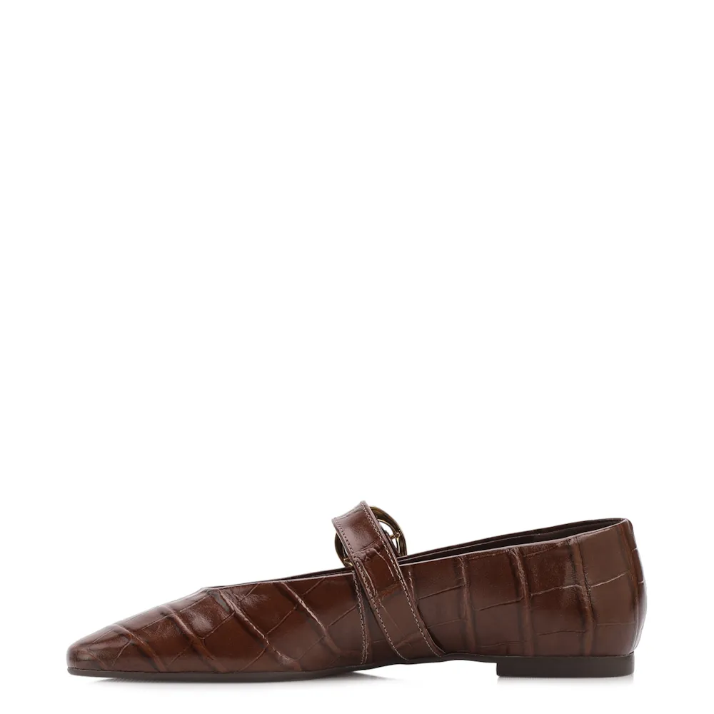 Sapatilha Marrom Couro Croco Fivela Dourada - imagem 4