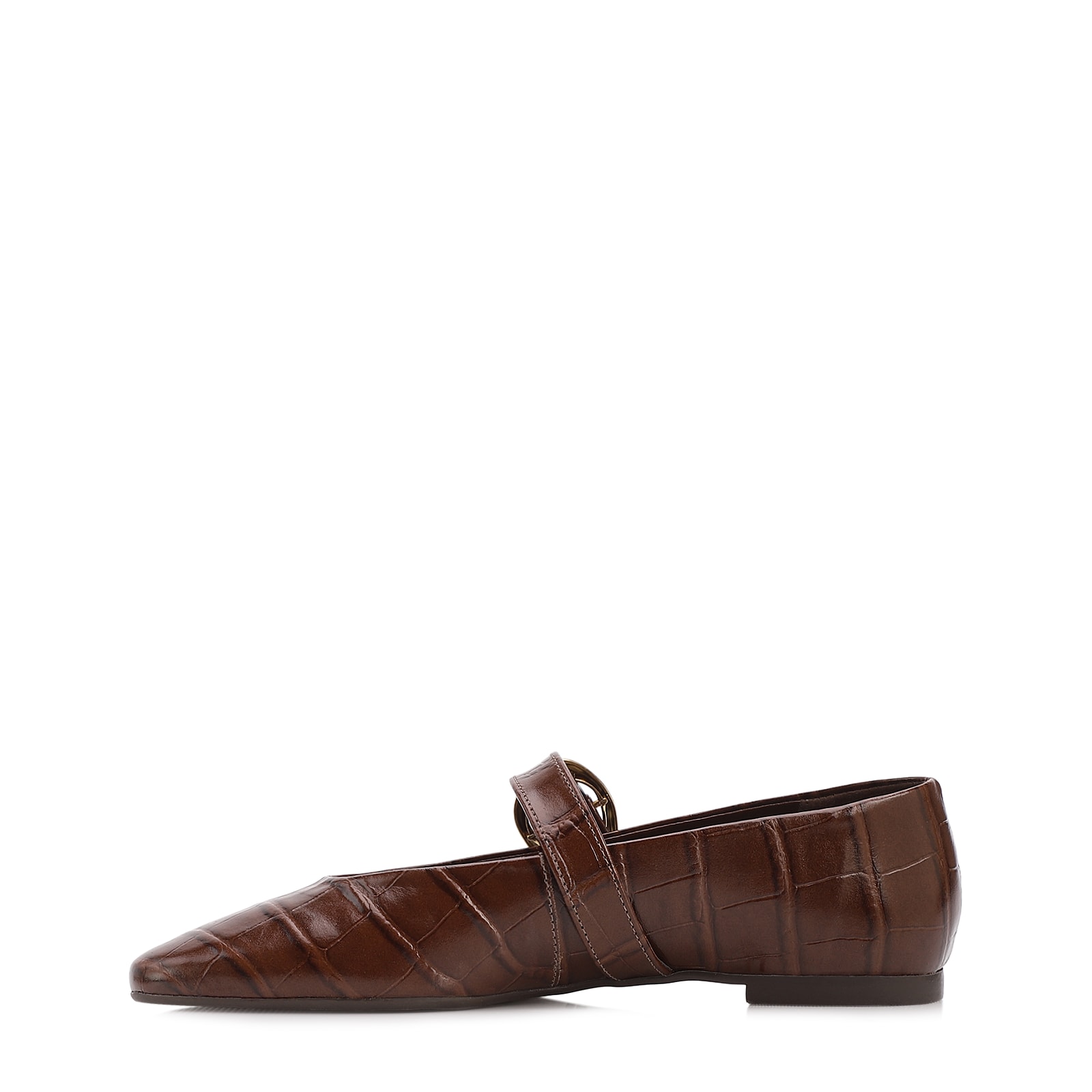 Sapatilha Marrom Couro Croco Fivela Dourada