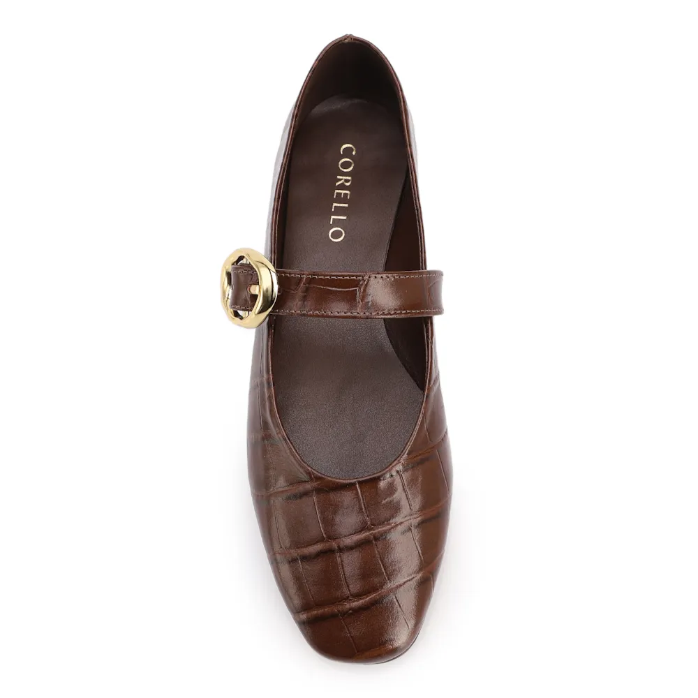 Sapatilha Marrom Couro Croco Fivela Dourada - imagem 5