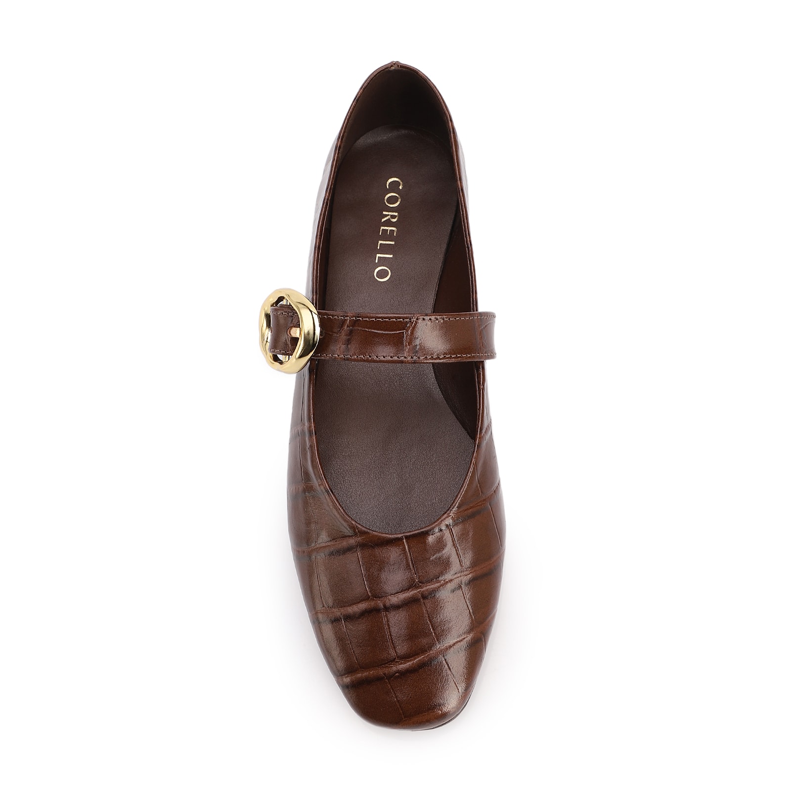 Sapatilha Marrom Couro Croco Fivela Dourada