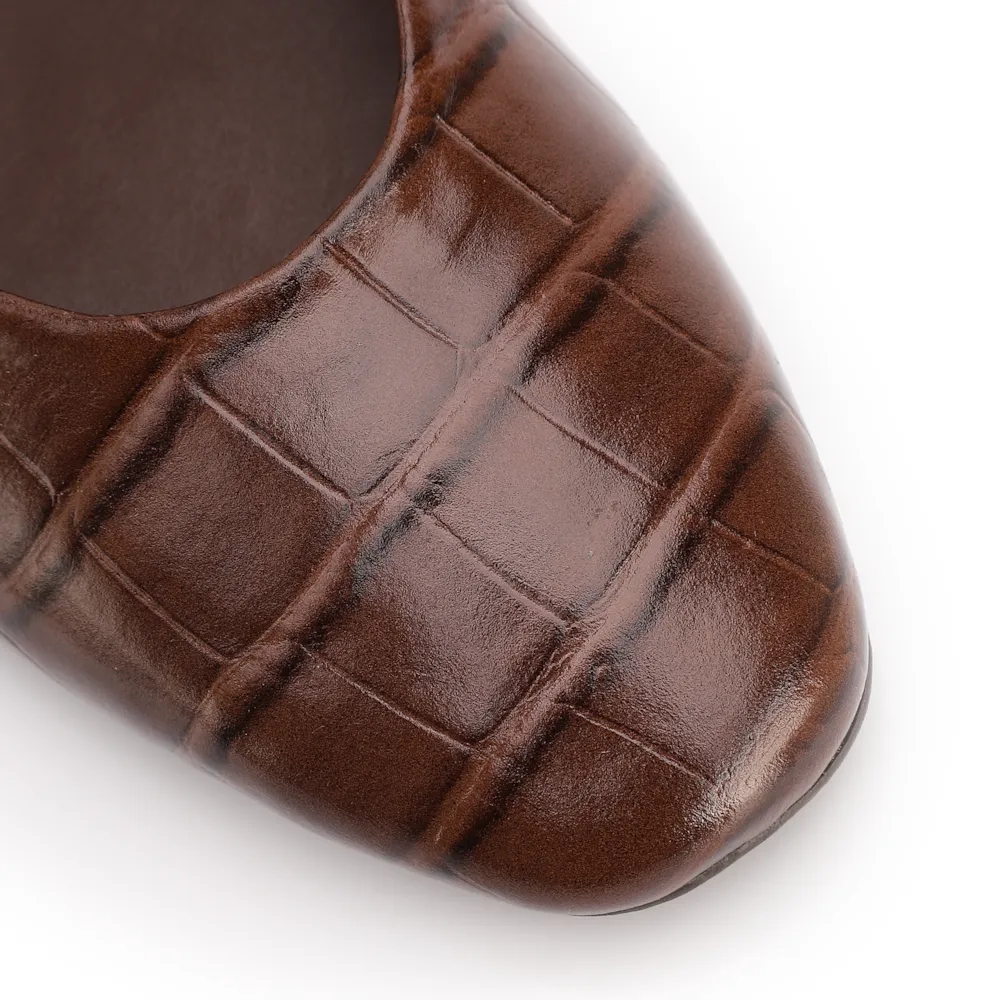 Sapatilha Marrom Couro Croco Fivela Dourada - imagem 6