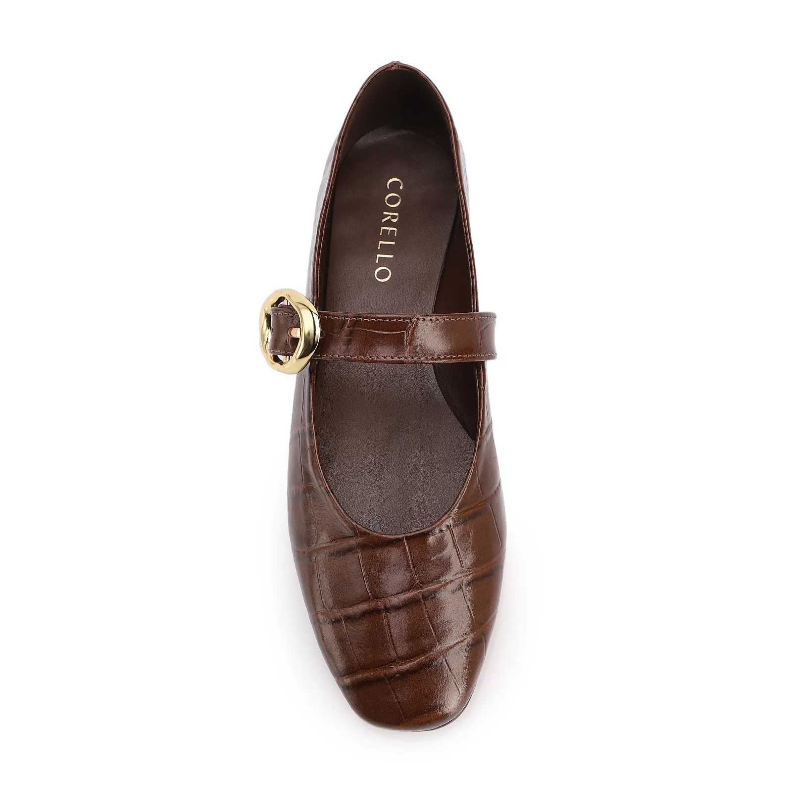 Sapatilha Marrom Couro Croco Fivela Dourada