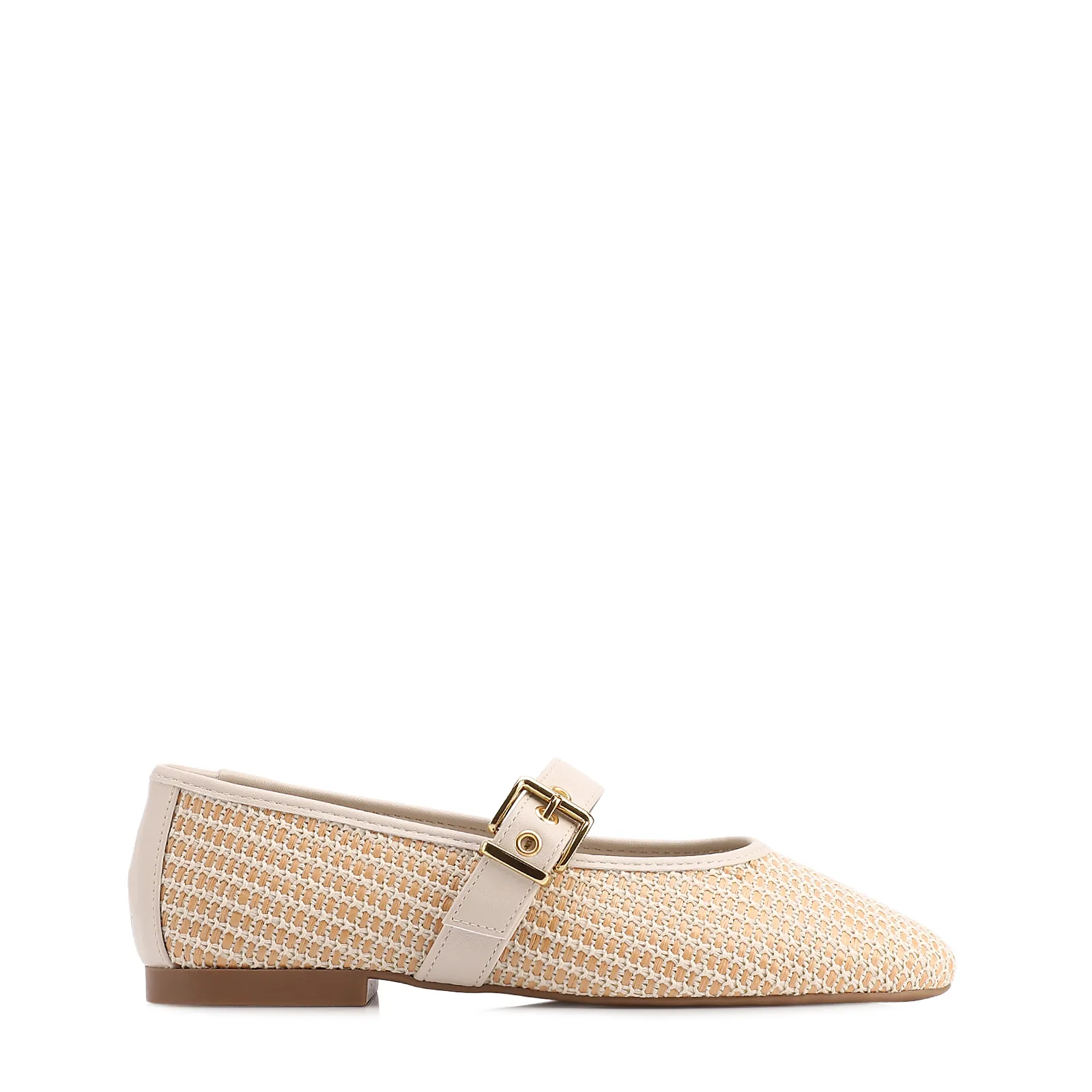 Sapatilha Off White Alt Ráfia Tramada Fivela Dourada