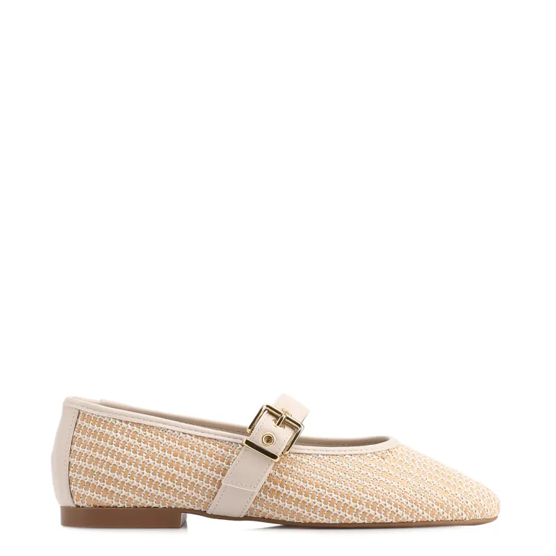 Sapatilha Off White Alt Ráfia Tramada Fivela Dourada - foto 2