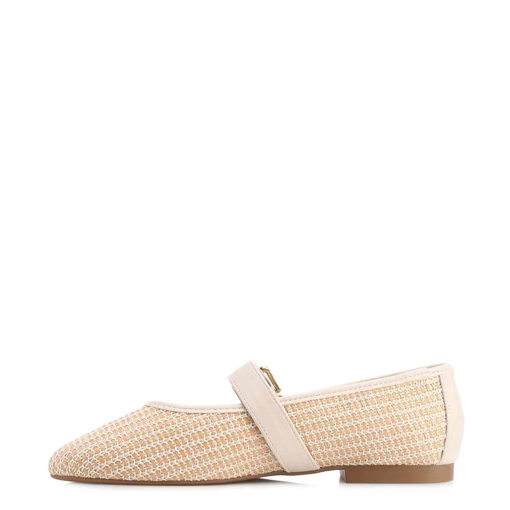 Sapatilha Off White Alt Ráfia Tramada Fivela Dourada - imagem 4