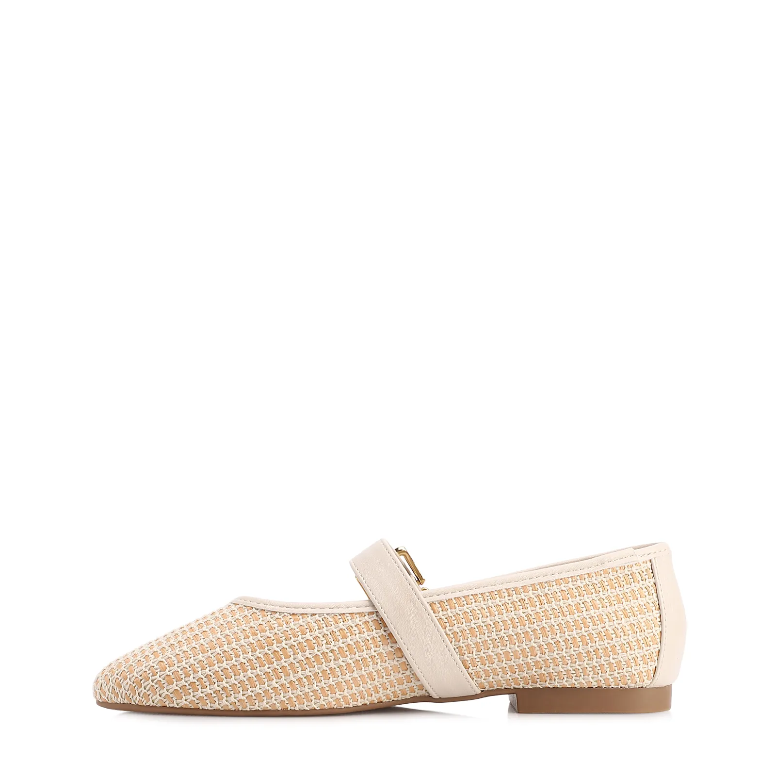 Sapatilha Off White Alt Ráfia Tramada Fivela Dourada