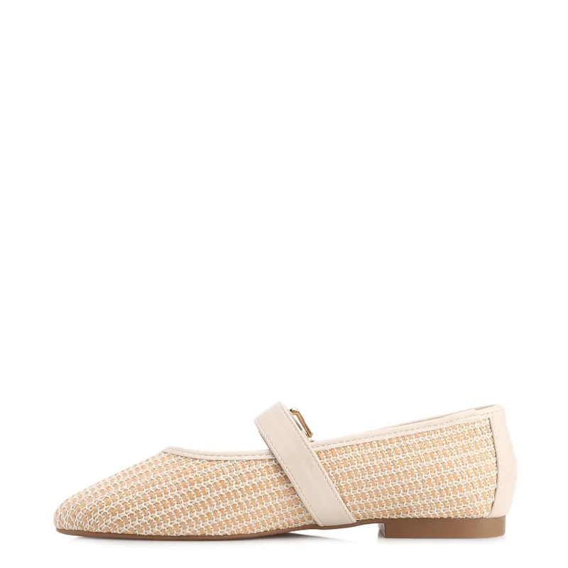 Sapatilha Off White Alt Ráfia Tramada Fivela Dourada - foto 4