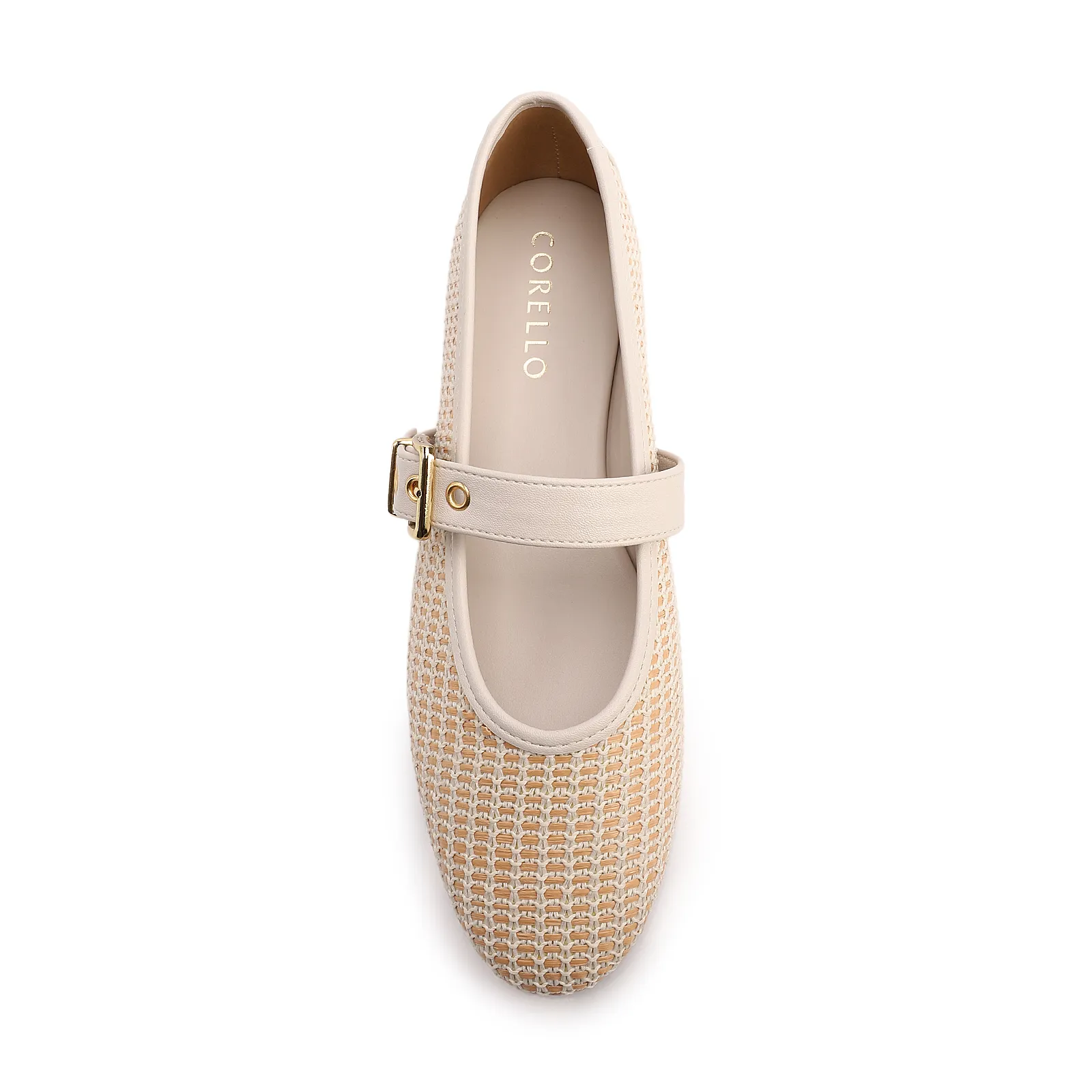 Sapatilha Off White Alt Ráfia Tramada Fivela Dourada