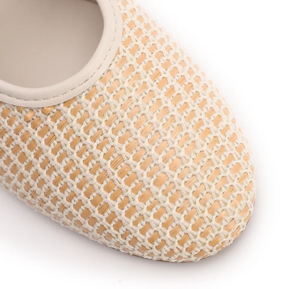 Sapatilha Off White Alt Ráfia Tramada Fivela Dourada - imagem 6