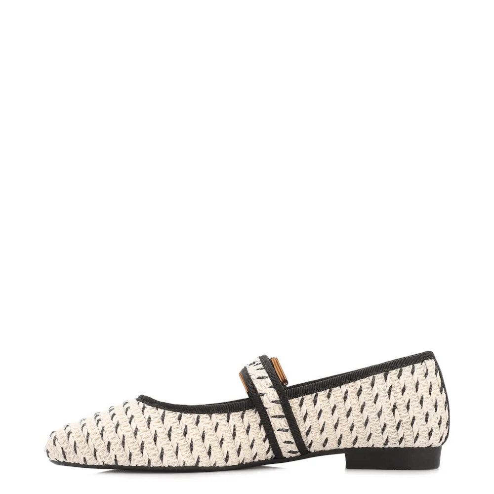 Sapatilha Off White Alt Rafia Tramado Fivela Bicolor - imagem 4
