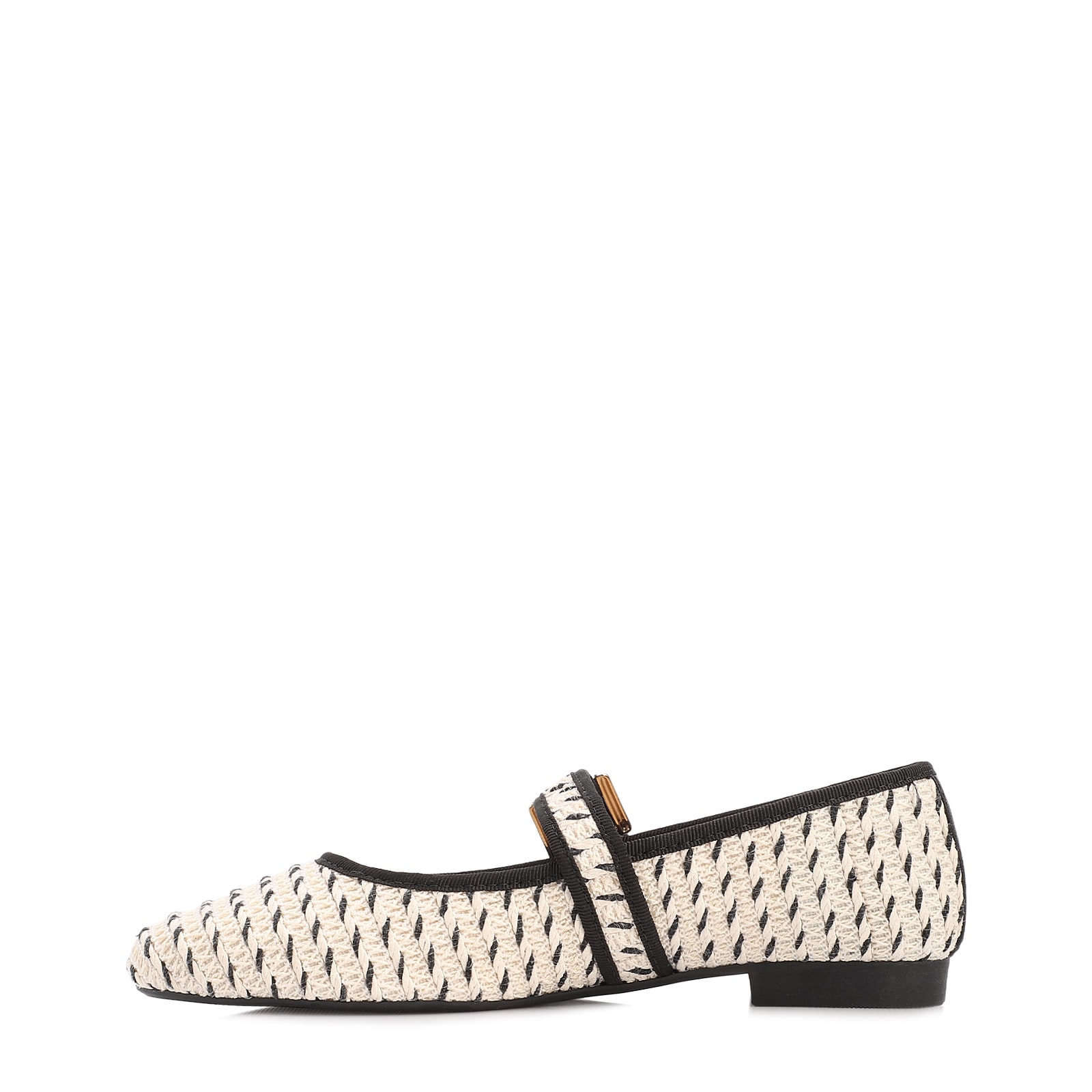 Sapatilha Off White Alt Rafia Tramado Fivela Bicolor