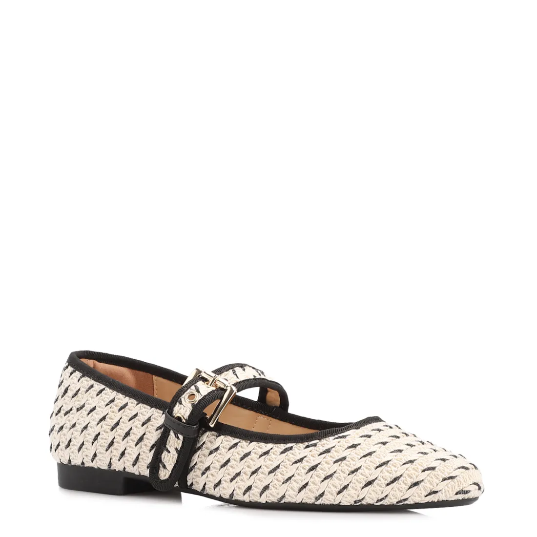 Sapatilha Off White Alt Rafia Tramado Fivela Bicolor
