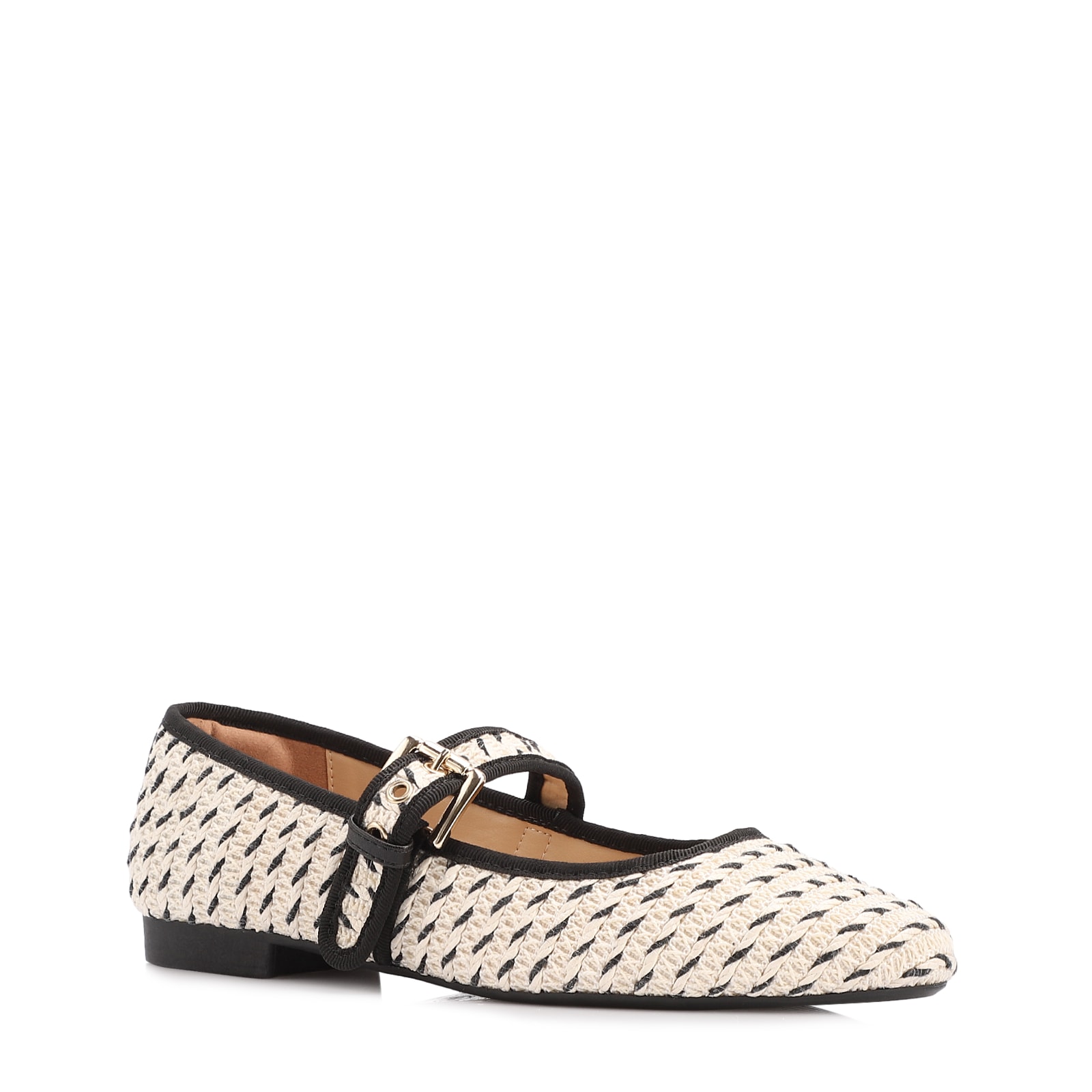 Sapatilha Off White Alt Rafia Tramado Fivela Bicolor