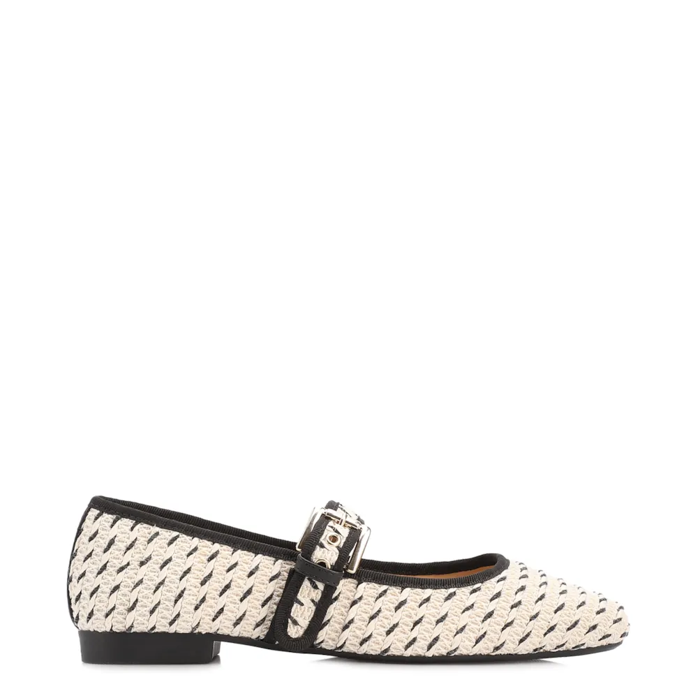 Sapatilha Off White Alt Rafia Tramado Fivela Bicolor - imagem 2
