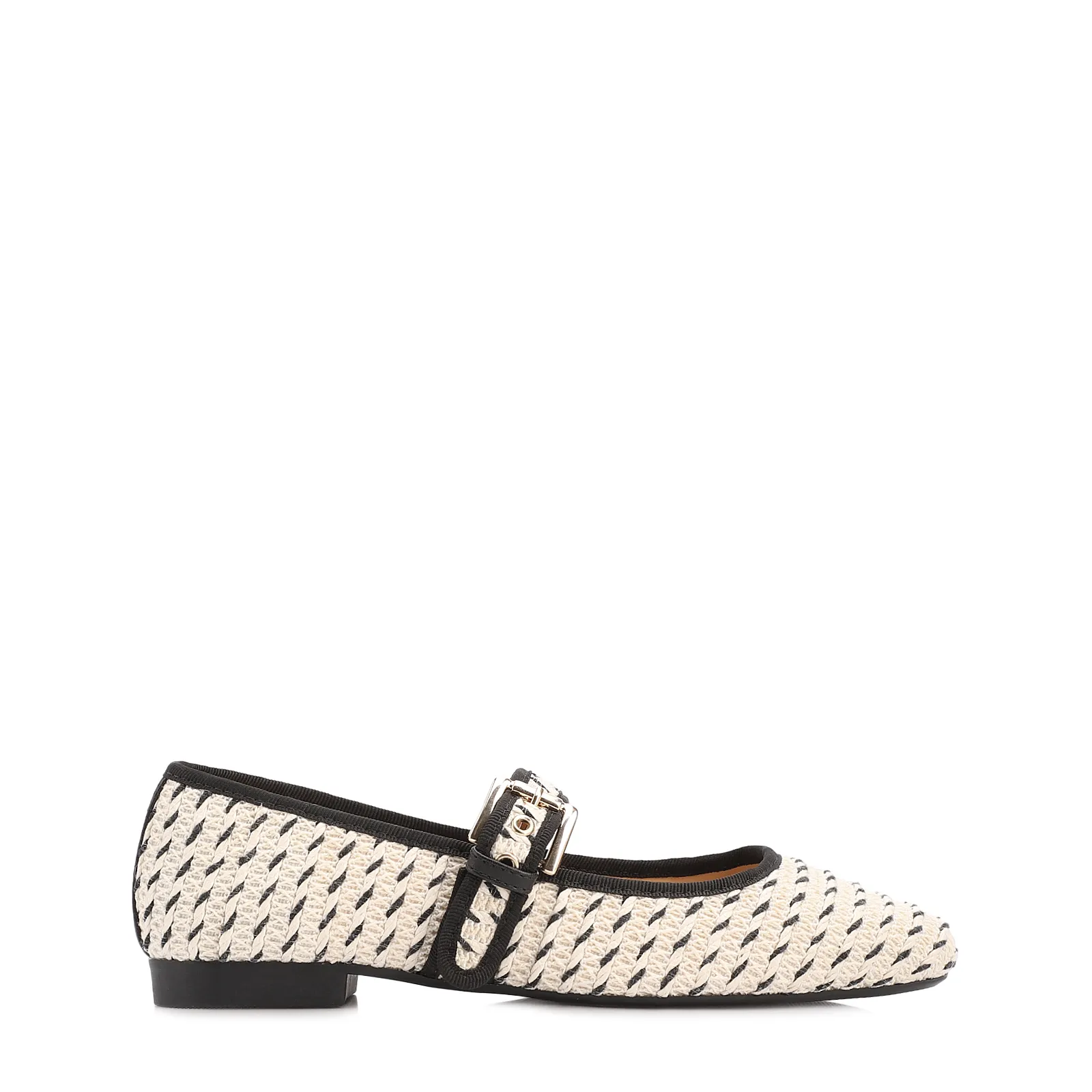 Sapatilha Off White Alt Rafia Tramado Fivela Bicolor