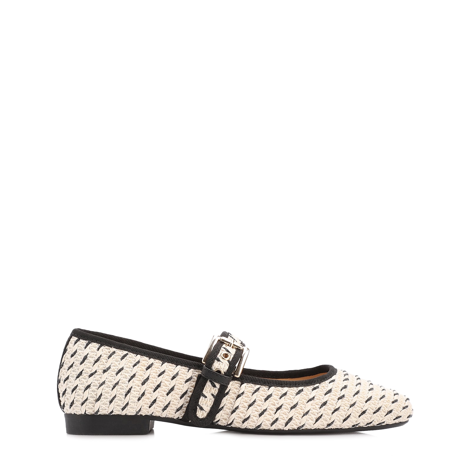 Sapatilha Off White Alt Rafia Tramado Fivela Bicolor