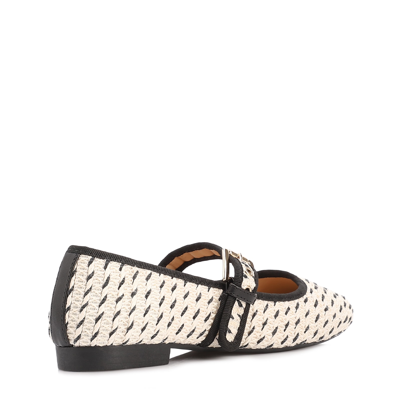 Sapatilha Off White Alt Rafia Tramado Fivela Bicolor