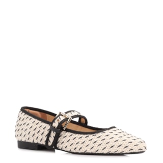 Off White Alt Rafia Tramado Fivela Bicolor