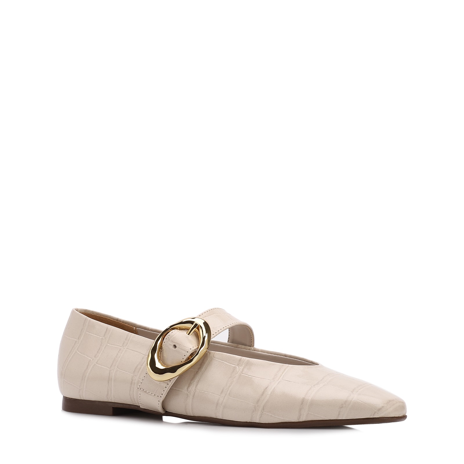 Sapatilha Off White Couro Croco Fivela Dourada