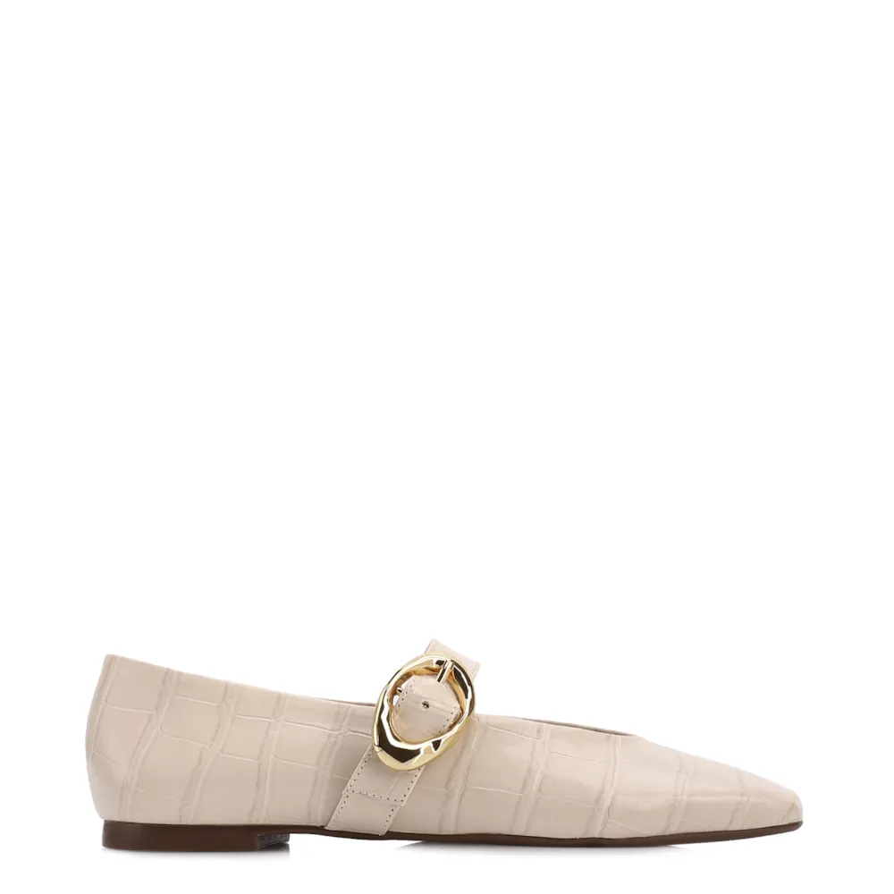 Sapatilha Off White Couro Croco Fivela Dourada - imagem 2