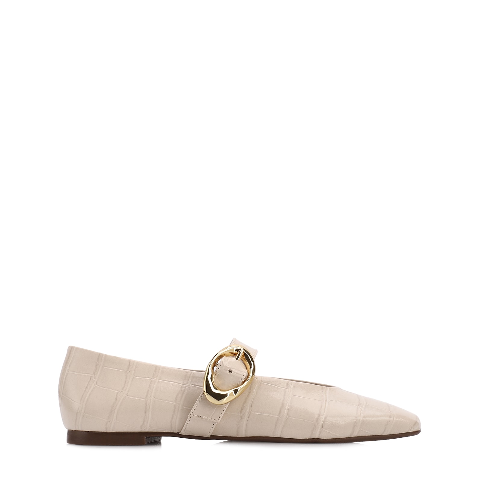 Sapatilha Off White Couro Croco Fivela Dourada