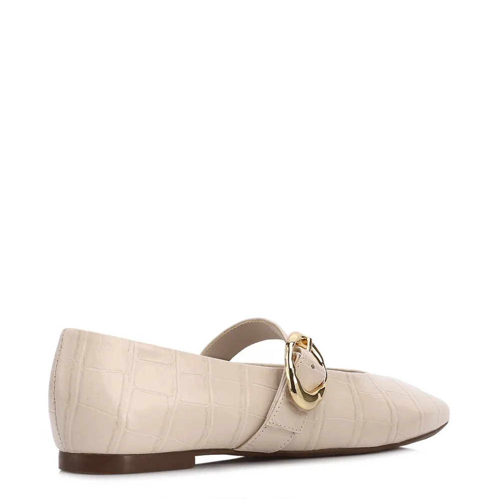 Sapatilha Off White Couro Croco Fivela Dourada - imagem 3