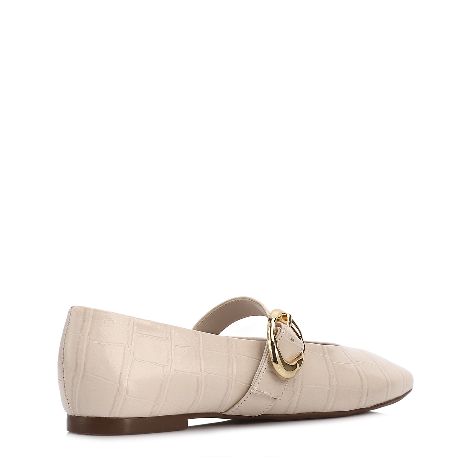 Sapatilha Off White Couro Croco Fivela Dourada