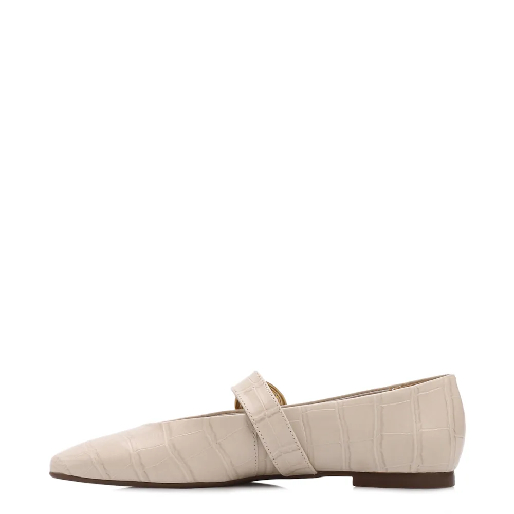 Sapatilha Off White Couro Croco Fivela Dourada - imagem 4