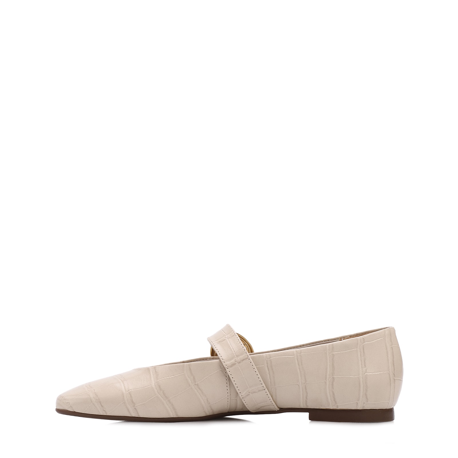 Sapatilha Off White Couro Croco Fivela Dourada