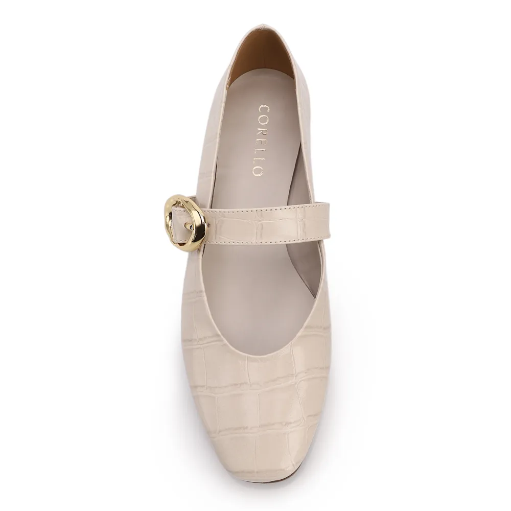 Sapatilha Off White Couro Croco Fivela Dourada - imagem 5