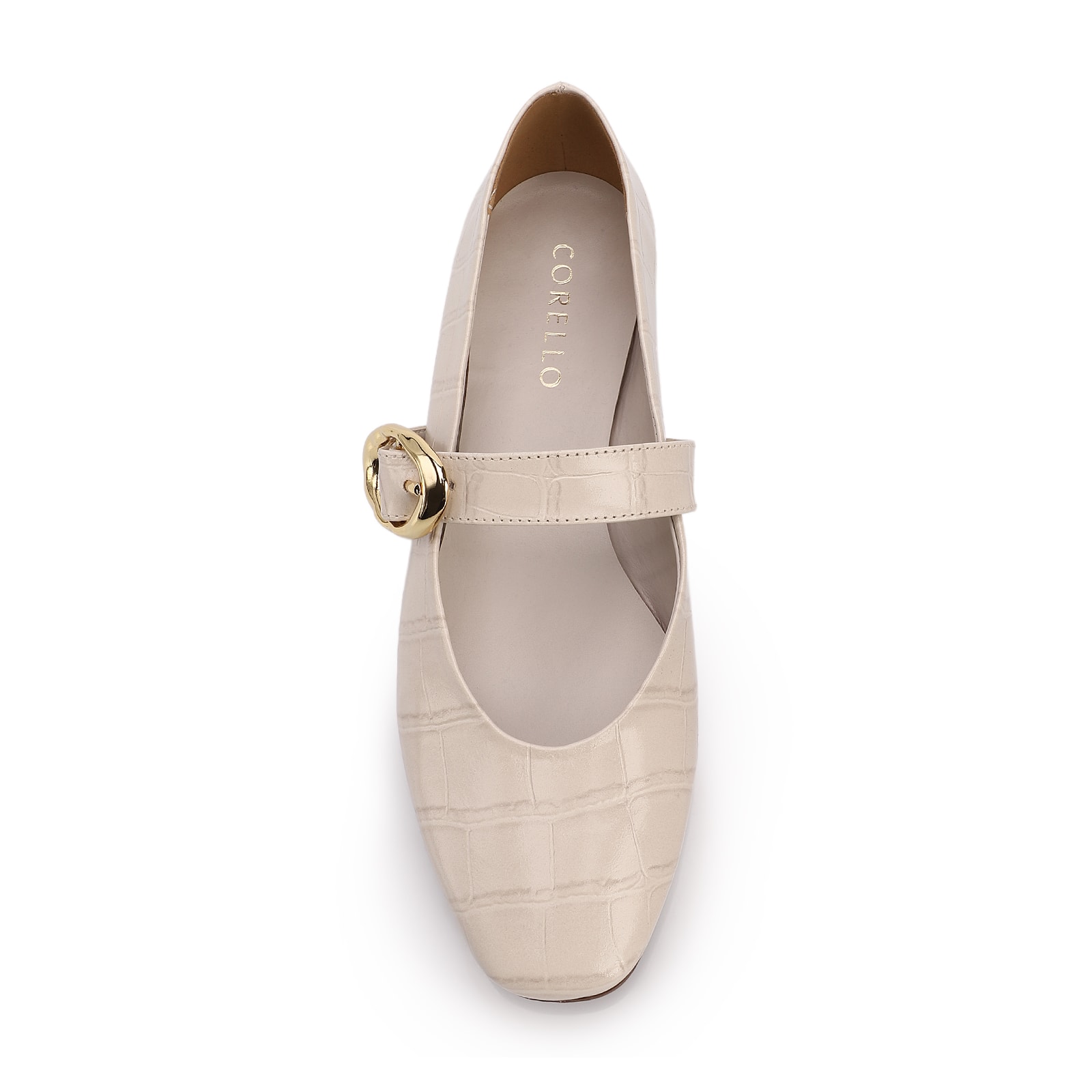 Sapatilha Off White Couro Croco Fivela Dourada