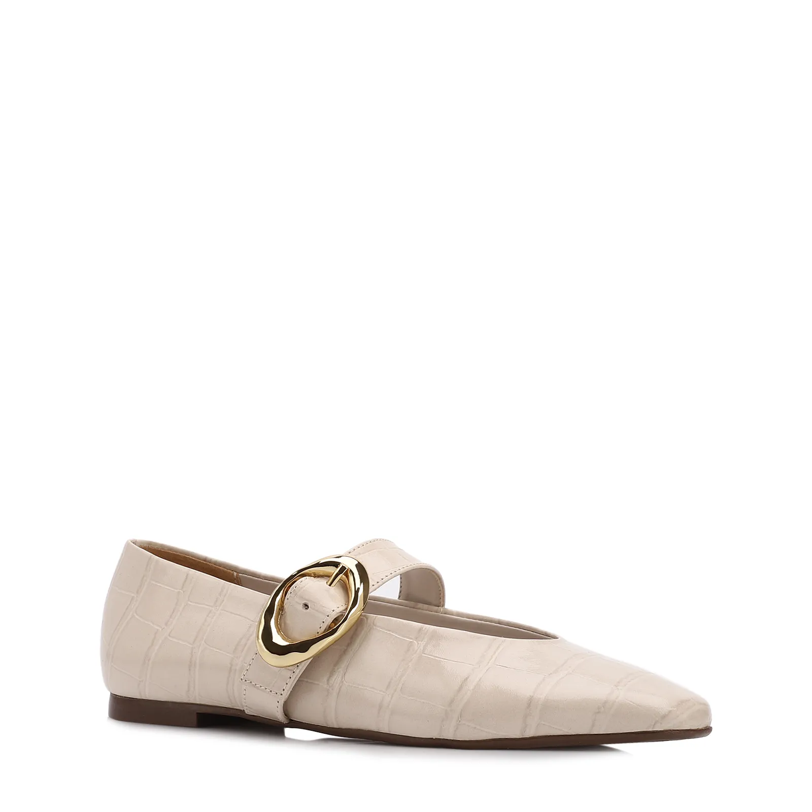 Sapatilha Off White Couro Croco Fivela Dourada