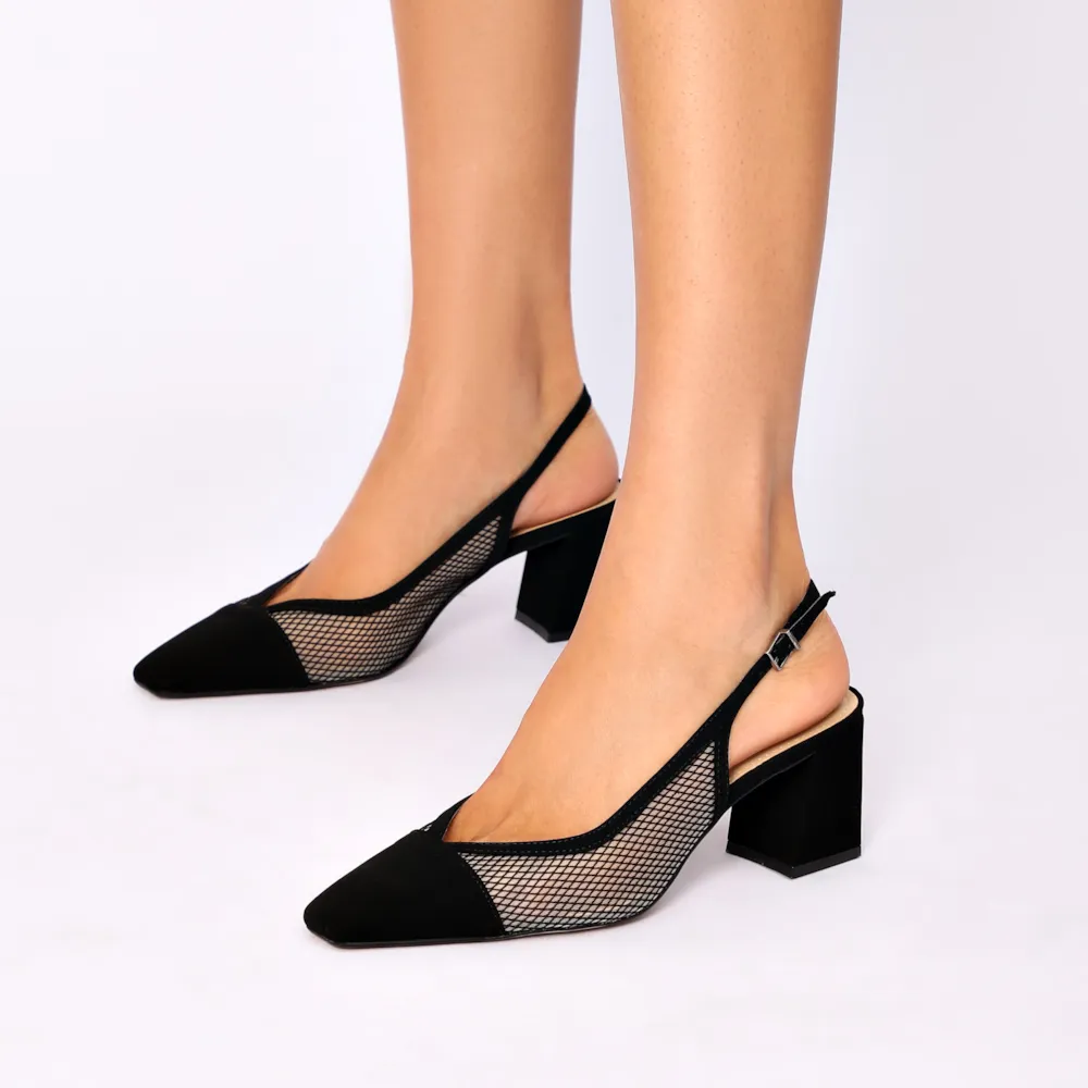 Scarpin Alt Nobuck Preto/Tela Preta - imagem 2