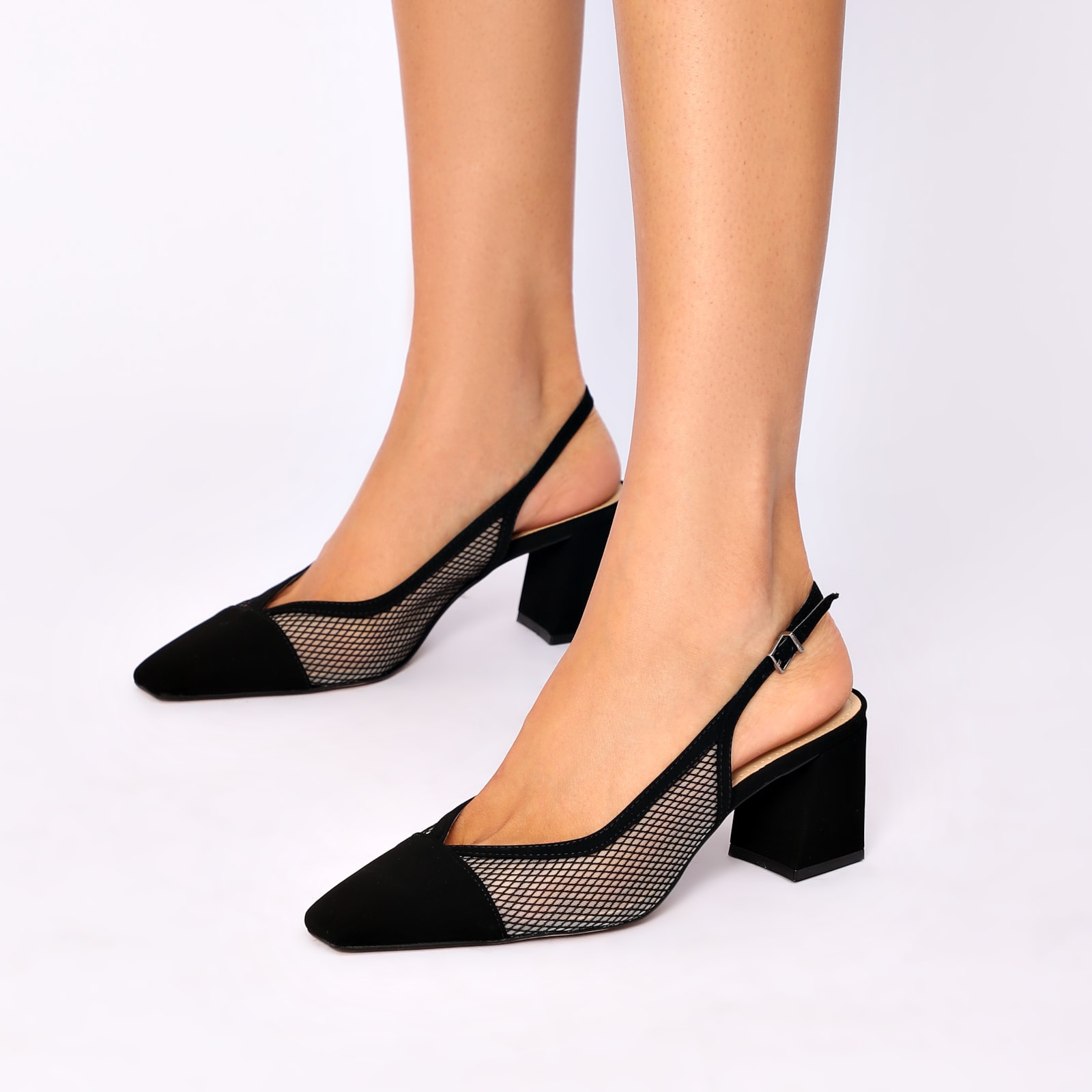 Scarpin Alt Nobuck Preto/Tela Preta