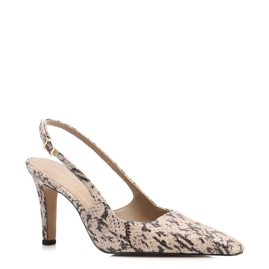 Scarpin Alt Python Bege/Preta
