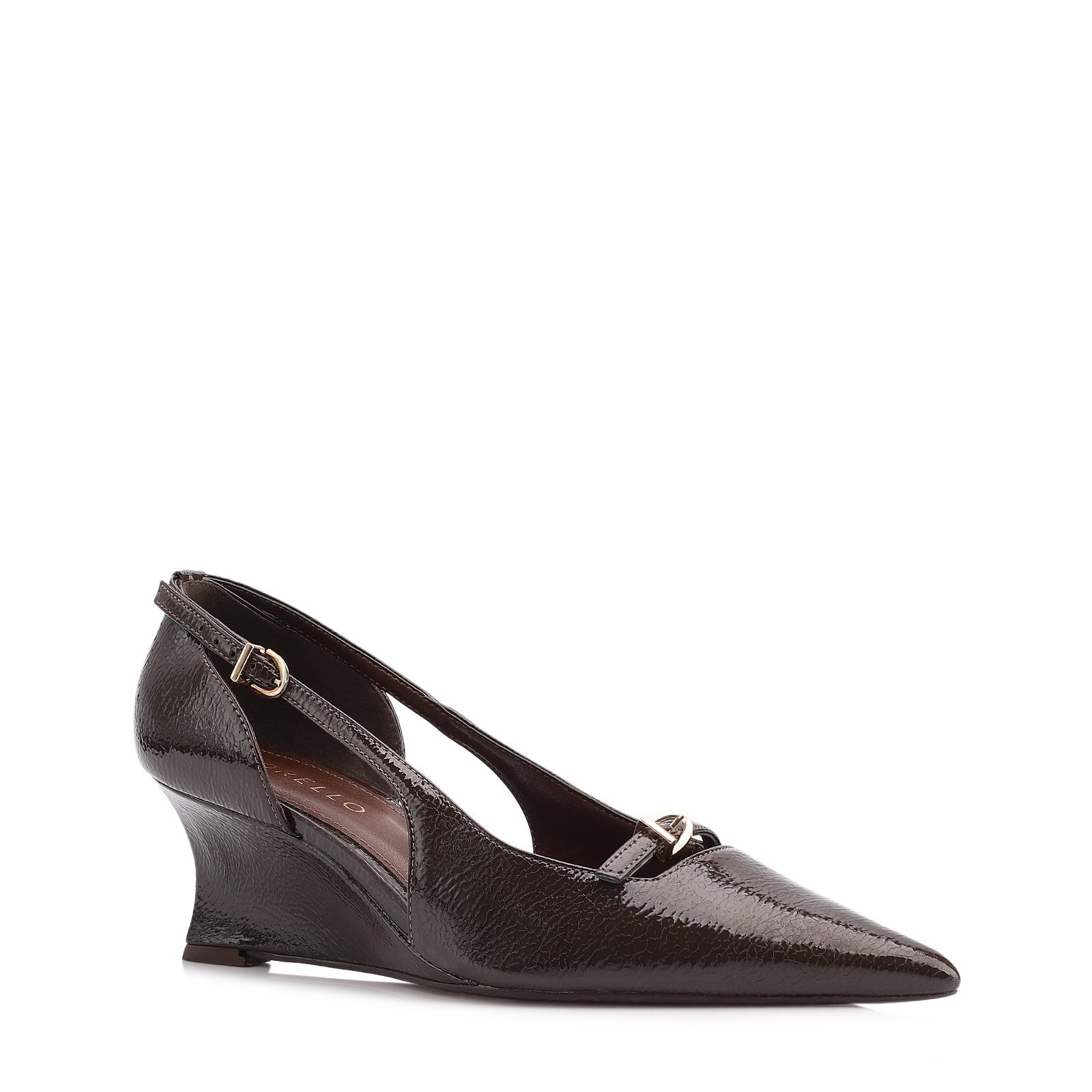 Scarpin Anabela Alt Verniz Marrom Escuro