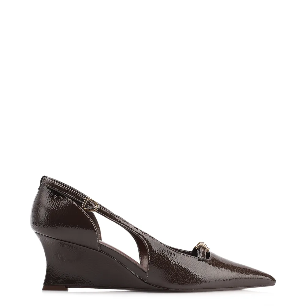 Scarpin Anabela Alt Verniz Marrom Escuro - imagem 3