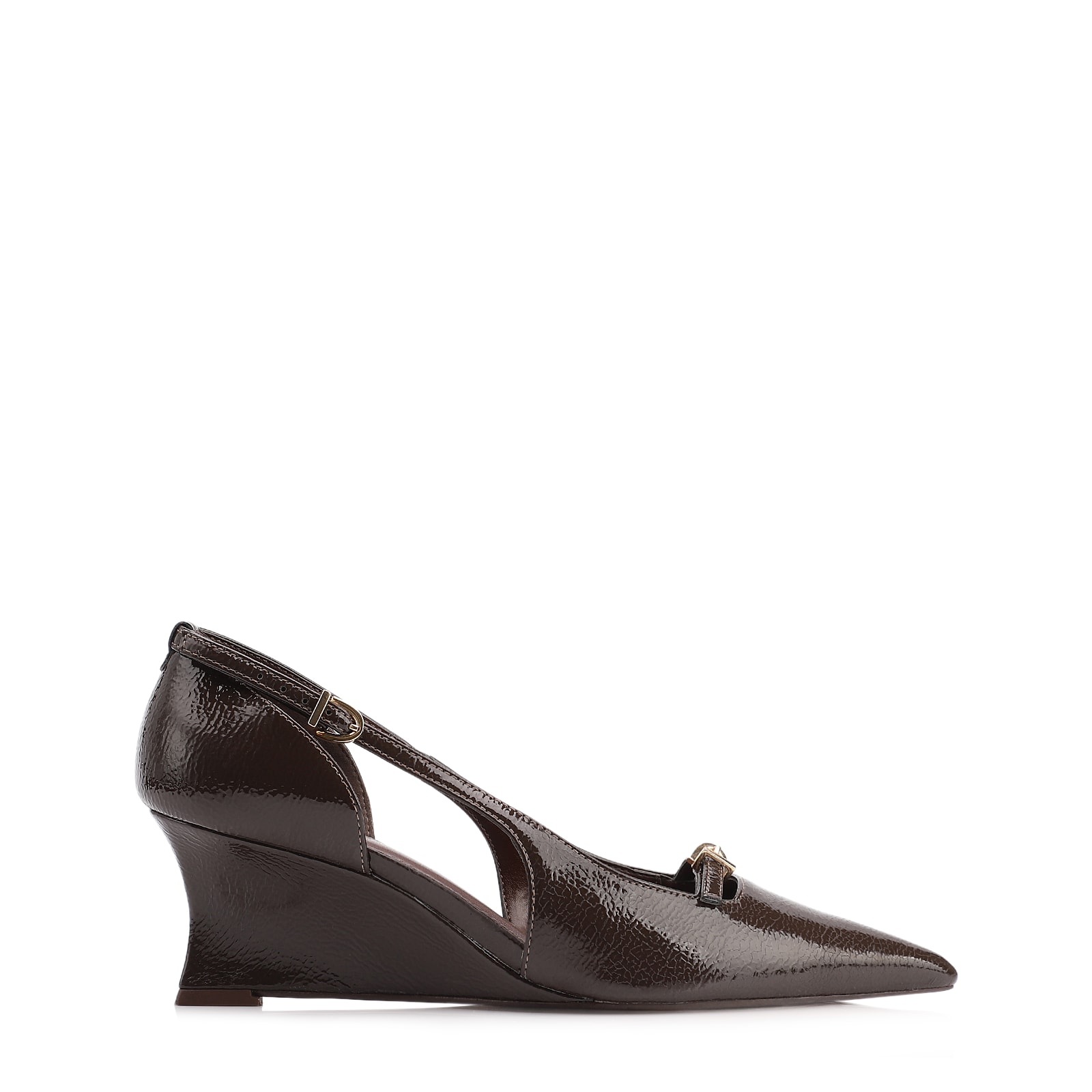 Scarpin Anabela Alt Verniz Marrom Escuro