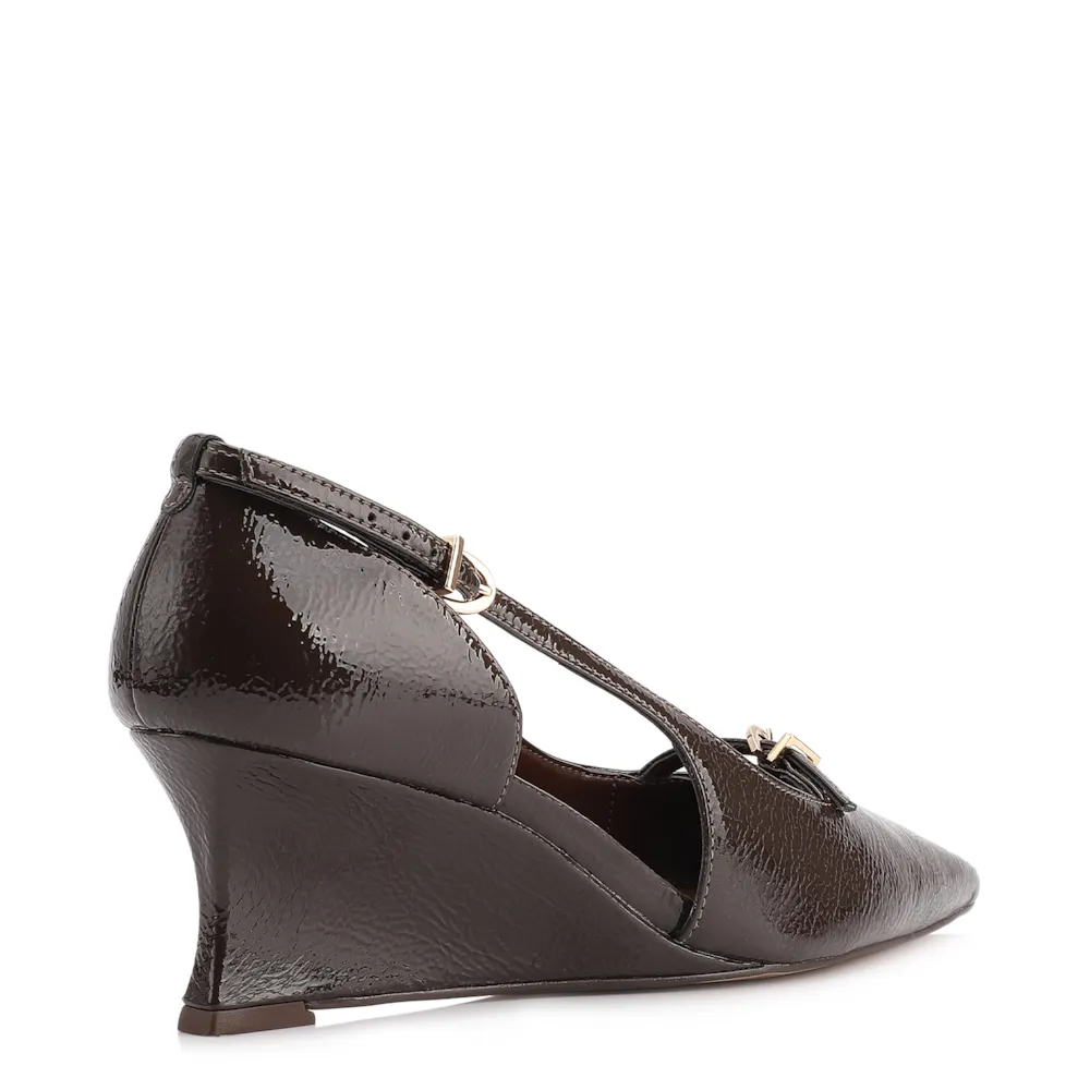 Scarpin Anabela Alt Verniz Marrom Escuro - imagem 4