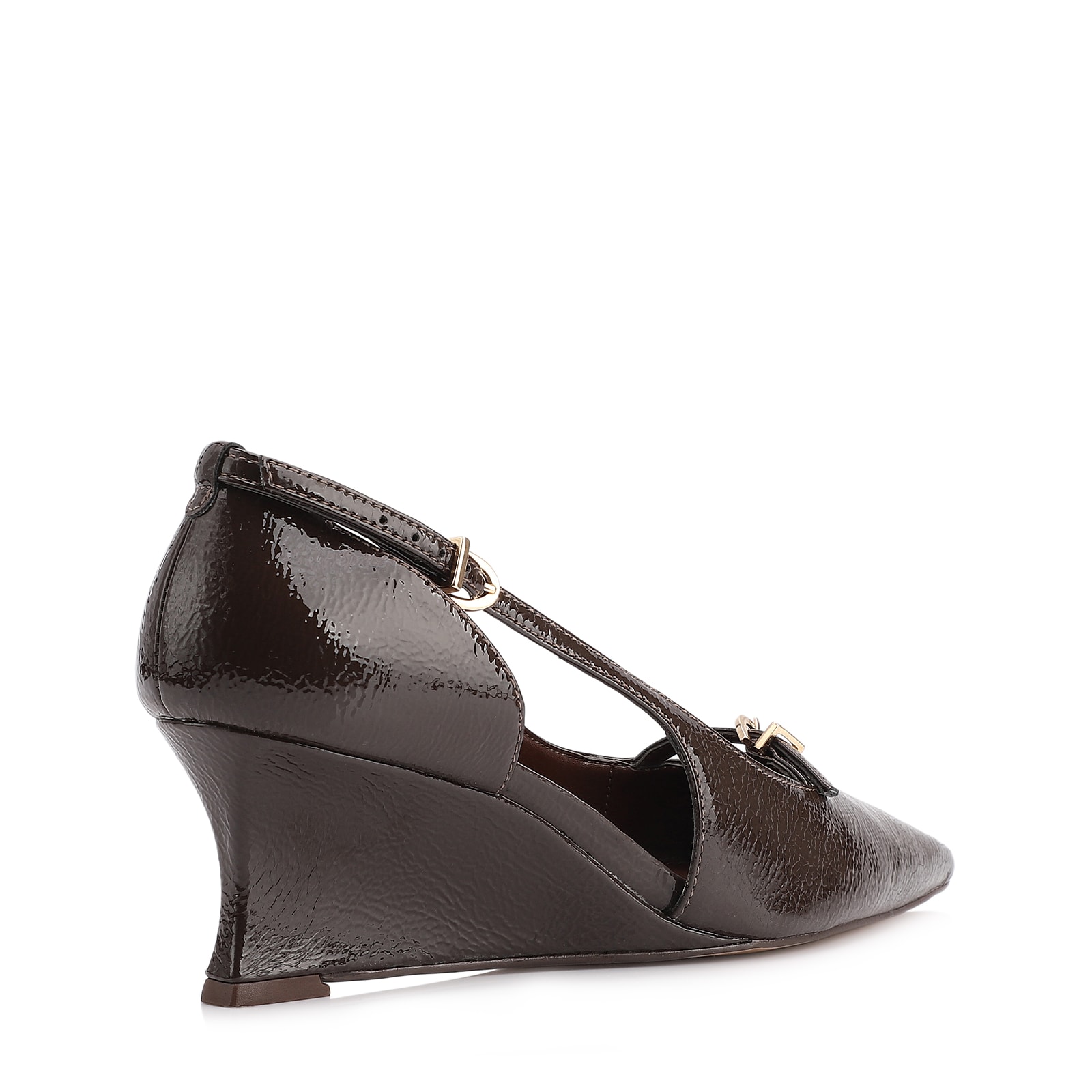 Scarpin Anabela Alt Verniz Marrom Escuro