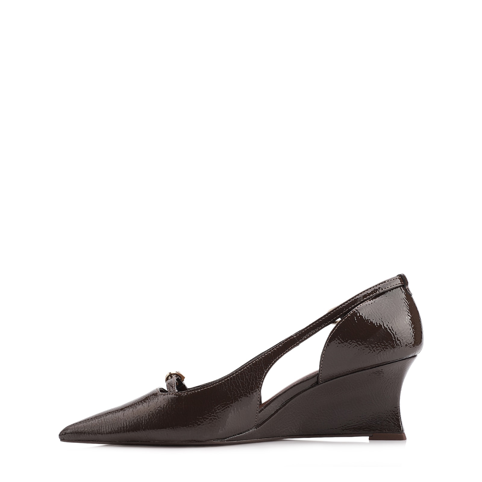 Scarpin Anabela Alt Verniz Marrom Escuro
