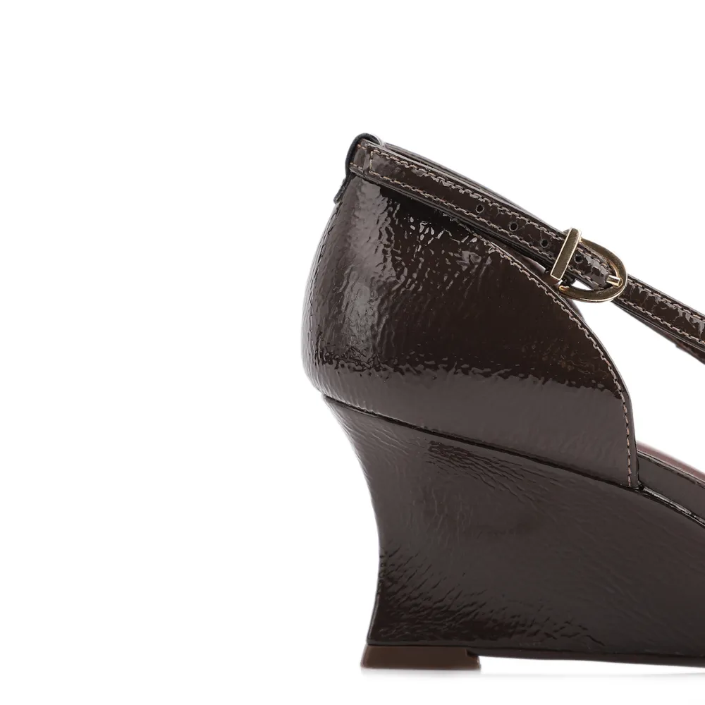 Scarpin Anabela Alt Verniz Marrom Escuro - imagem 8