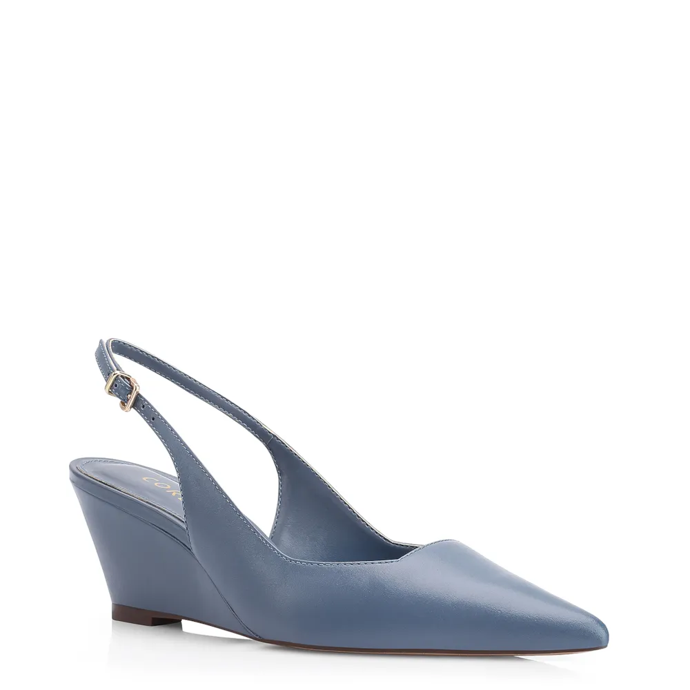 Scarpin Anabela Couro Azul